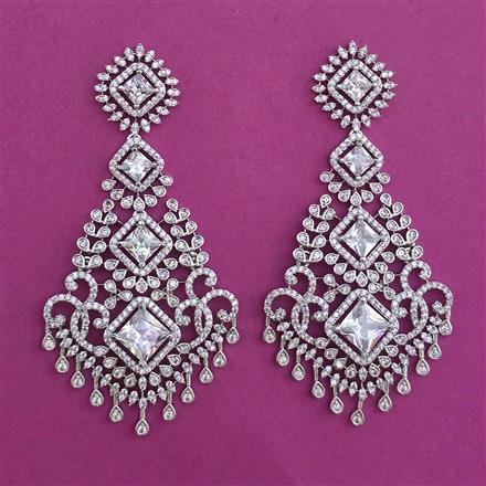 American Diamond Long Earring with Rhodium Plating
