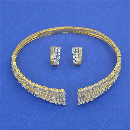 American Diamond Hasli Necklace with Rhodium Plating 2 Tone Plating Mehndi Plating