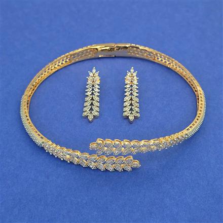 American Diamond Hasli Necklace with Rhodium Plating 2 Tone Plating Mehndi Plating