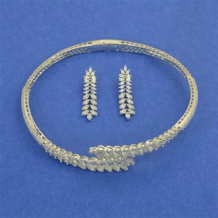 American Diamond Hasli Necklace with Rhodium Plating 2 Tone Plating Mehndi Plating