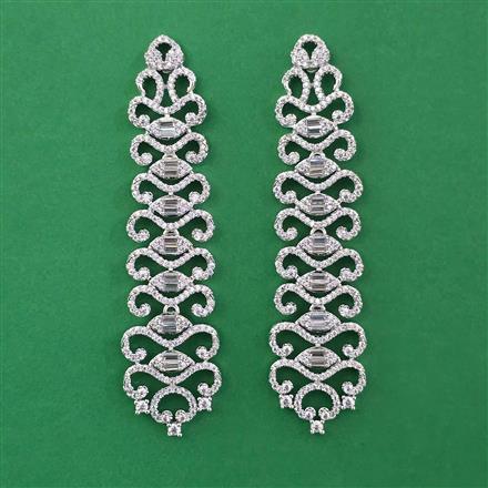 American Diamond Long Earring with Rhodium Plating 2 Tone Plating Mehndi Plating