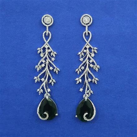 American Diamond Long Earring with Rhodium Plating