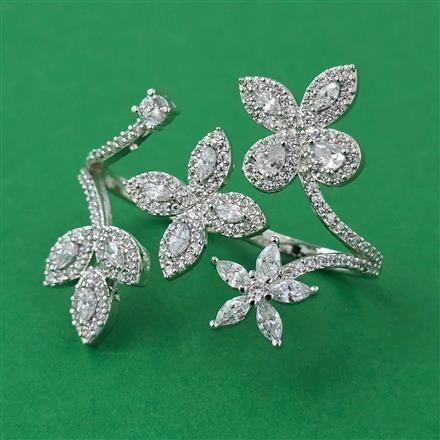 American Diamond Adjustable Ring with Rhodium Plating 2 Tone Plating