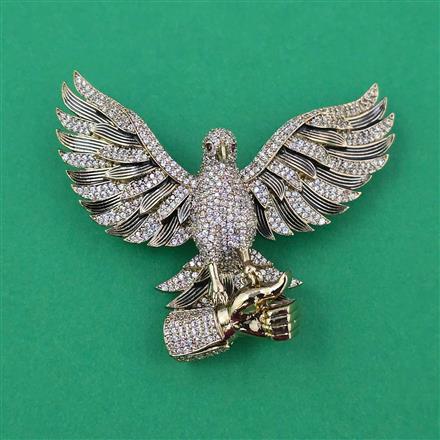 American Diamond Birds Brooch with Rhodium Plating Mehndi Plating