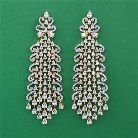American Diamond Long Earring with Rhodium Plating 2 Tone Plating Mehndi Plating