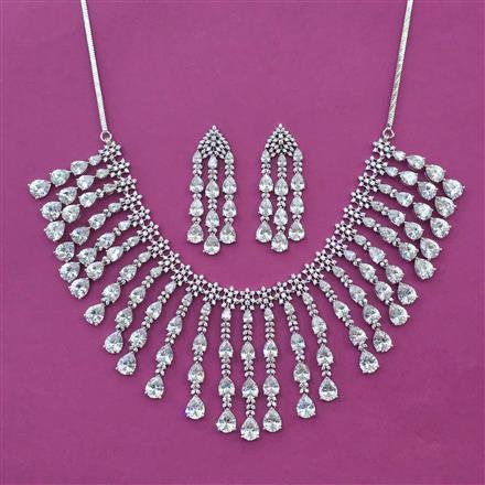 American Diamond Bridal Necklace with Rhodium Plating