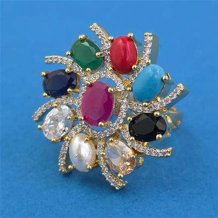 American Diamond Adjustable Ring with 2 Tone Plating
