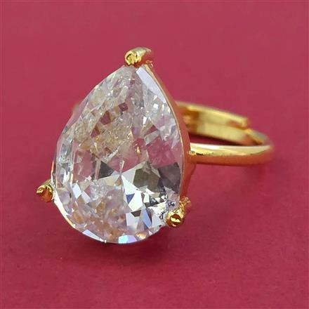American Diamond Adjustable Ring with Gold Plating
