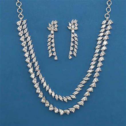 American Diamond Layered Necklace with Rhodium Plating Mehndi Plating