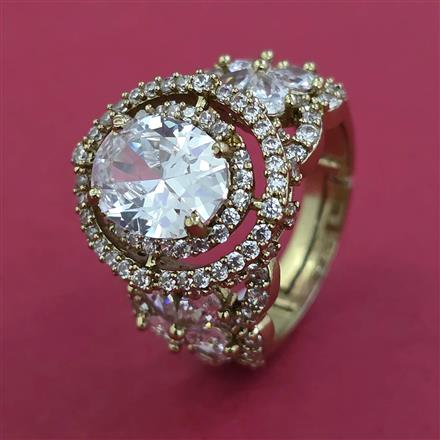 American Diamond Adjustable Ring with Mehndi Plating