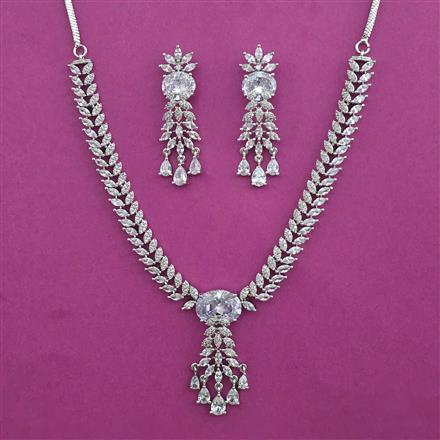 American Diamond Classic Necklace with Rhodium Plating