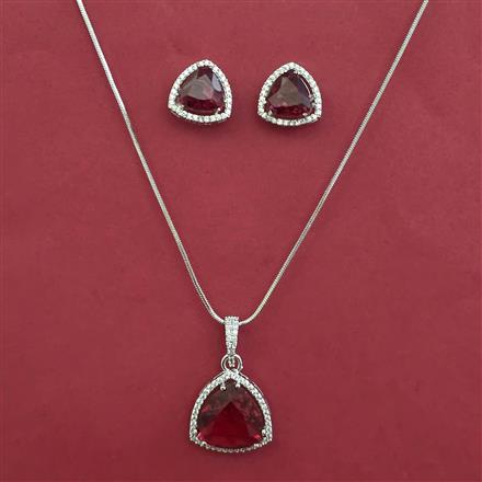 American Diamond Classic Pendant Set with Rhodium Plating