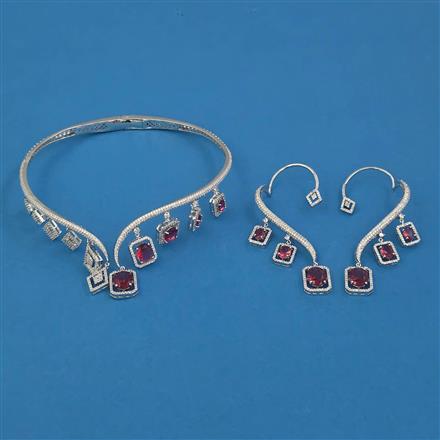 American Diamond Hasli Necklace with Rhodium Plating