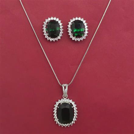 American Diamond Classic Pendant Set with Rhodium Plating