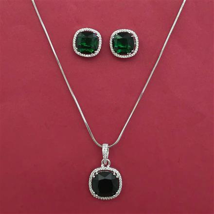 American Diamond Classic Pendant Set with Rhodium Plating