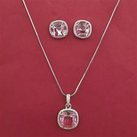 American Diamond Classic Pendant Set with Rhodium Plating