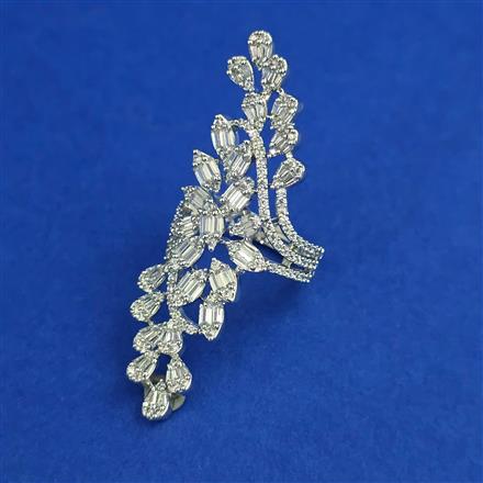 American Diamond Adjustable Ring with Rhodium Plating 2 Tone Plating Mehndi Plating