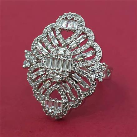 American Diamond Adjustable Ring with Rhodium Plating 2 Tone Plating Mehndi Plating Carat Plating