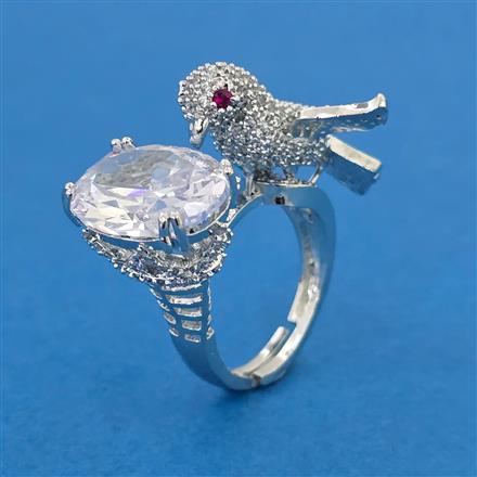 American Diamond Birds Ring with Rhodium Plating