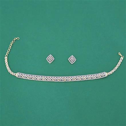 American Diamond Choker Necklace with Rhodium Plating 2 Tone Plating Mehndi Plating