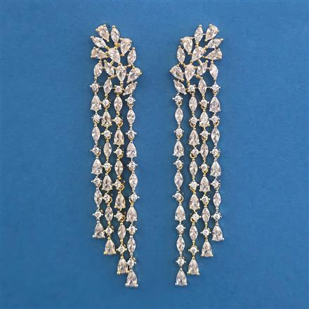 American Diamond Long Earring with Rhodium Plating 2 Tone Plating