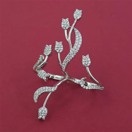 American Diamond Adjustable Ring with Rhodium Plating 2 Tone Plating