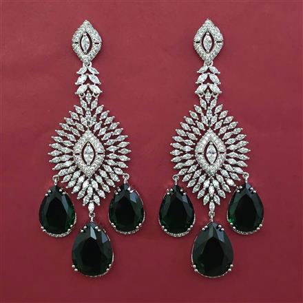 American Diamond Long Earring with Rhodium Plating