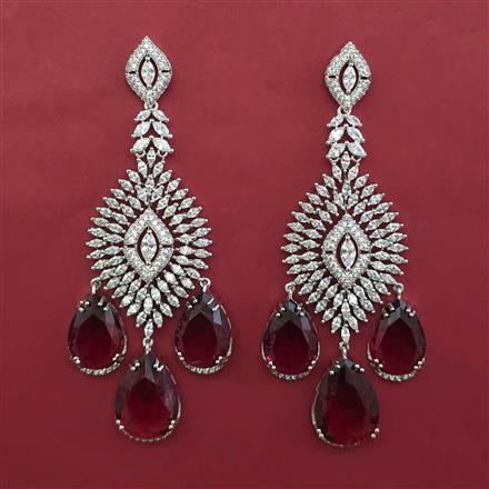 American Diamond Long Earring with Rhodium Plating