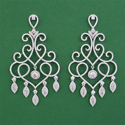 American Diamond Long Earring with Rhodium Plating Carat Plating