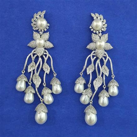 American Diamond Pearl Earring with Rhodium Plating Carat Plating