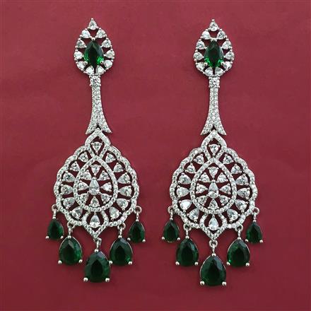 American Diamond Long Earring with Rhodium Plating