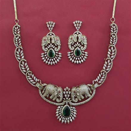 American Diamond Classic Necklace with Mehndi Plating
