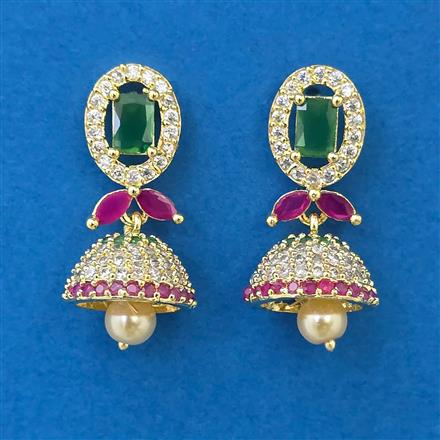 American Diamond Jhumki with Gold Plating