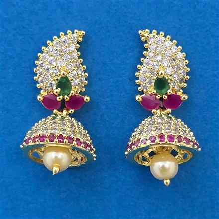 American Diamond Jhumki with Gold Plating