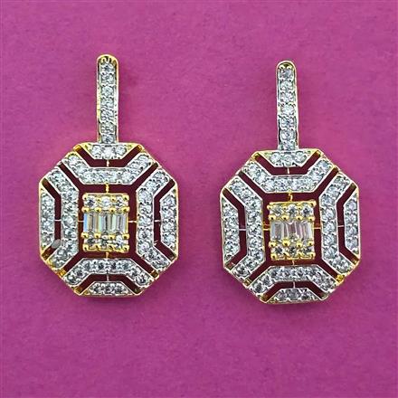 American Diamond Short Earring with Rhodium Plating 2 Tone Plating Mehndi Plating Carat Plating