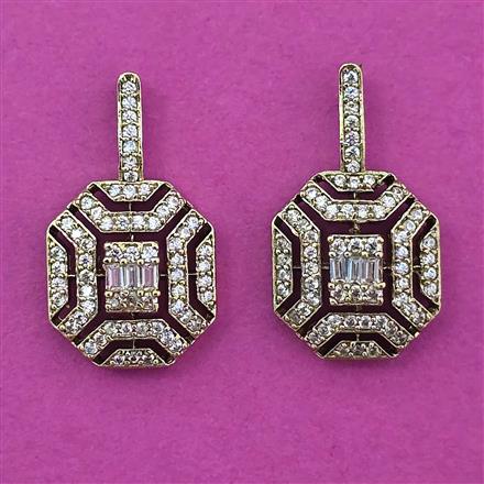 American Diamond Short Earring with Rhodium Plating 2 Tone Plating Mehndi Plating Carat Plating