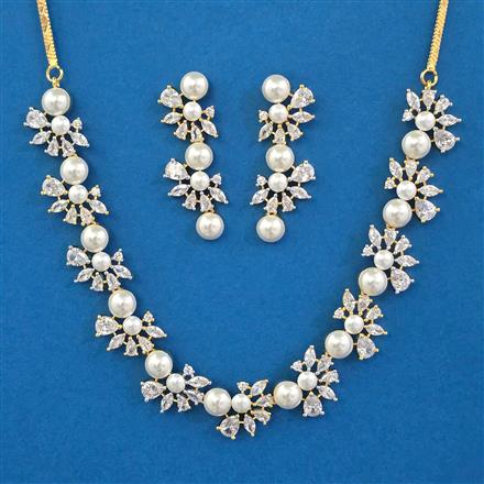 American Diamond Pearl Necklace with Rhodium Plating 2 Tone Plating