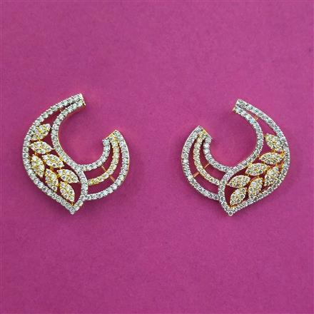 American Diamond Short Earring with Rhodium Plating 2 Tone Plating