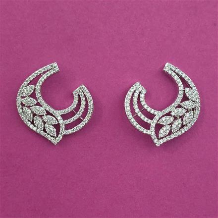 American Diamond Short Earring with Rhodium Plating 2 Tone Plating