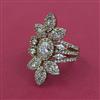 American Diamond Adjustable Ring with Rhodium Plating 2 Tone Plating Mehndi Plating