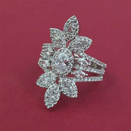 American Diamond Adjustable Ring with Rhodium Plating 2 Tone Plating Mehndi Plating
