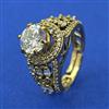American Diamond Adjustable Ring with Rhodium Plating 2 Tone Plating Mehndi Plating