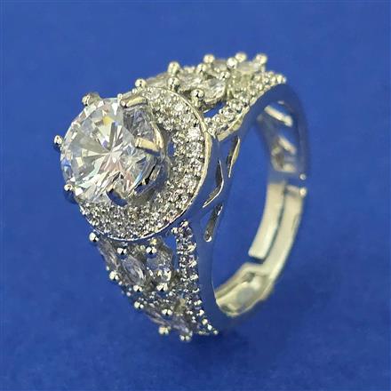 American Diamond Adjustable Ring with Rhodium Plating 2 Tone Plating Mehndi Plating