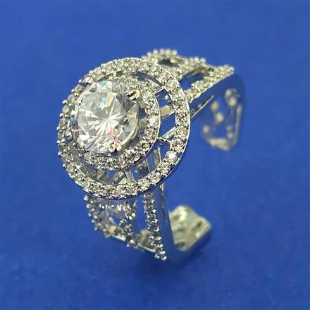 American Diamond Adjustable Ring with Rhodium Plating 2 Tone Plating Mehndi Plating