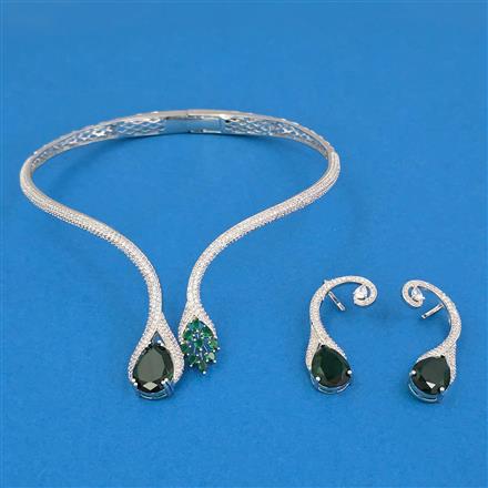 American Diamond Hasli Necklace with Rhodium Plating