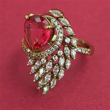 American Diamond Adjustable Ring with Mehndi Plating