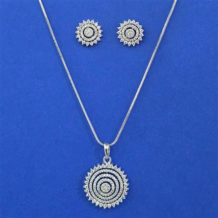 American Diamond Classic Pendant Set with Rhodium Plating