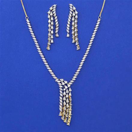 American Diamond Classic Necklace with Rhodium Plating 2 Tone Plating