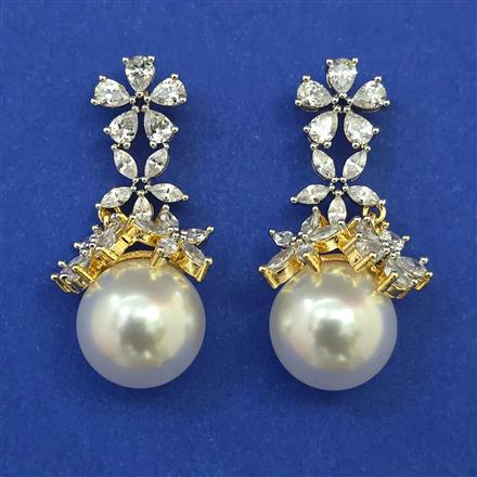 American Diamond Pearl Earring with Rhodium Plating 2 Tone Plating