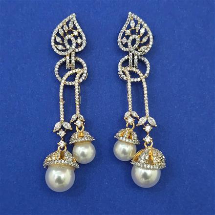American Diamond Pearl Earring with Rhodium Plating 2 Tone Plating